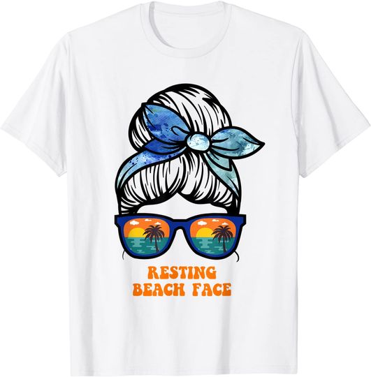 Resting Beach Face T-shirt Messy Bun Hair Palm Tree