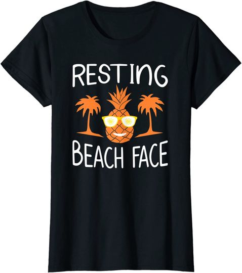 Resting Beach Face T-shirt Pineapple Wearing Sunglasses