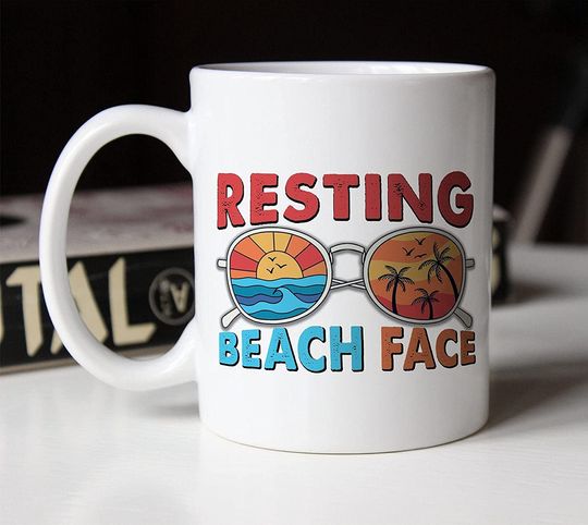 Resting Beach Face Ceramic Novelty Coffee Tea Mug Sunset