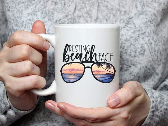 Resting Beach Face Ceramic Novelty Coffee Tea Mug Sunglasses