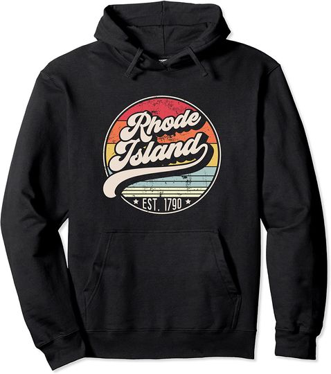 Retro Rhode Island Home State RI Cool 70s Style Sunset Pullover Hoodie