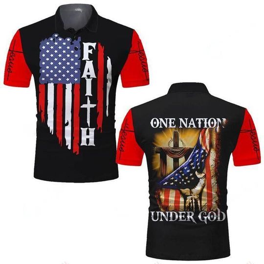 ONE NATIONAL FLAG UNDER GOD FAITH GOD Polo Shirt
