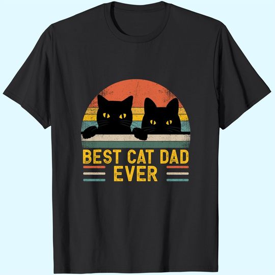 Best Cat Dad Ever Vintage Retro Style Black Cats Lover T-Shirt