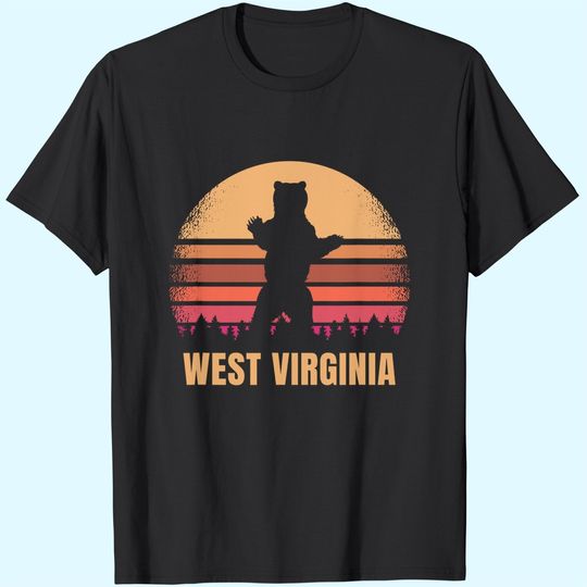 West Virginia Vintage Bear Distressed Retro 80s Sunset T-Shirt