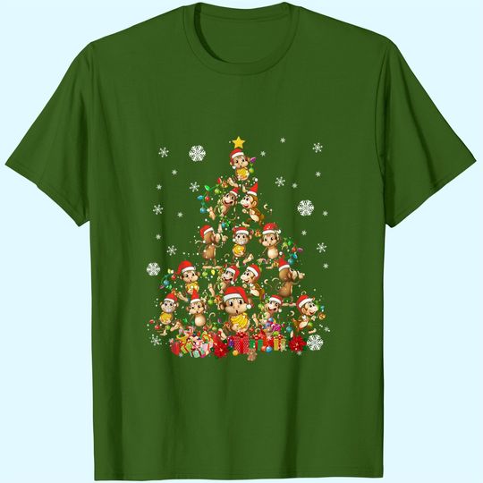 Monkey Christmas Tree Christmas Light Santa Monkey T-Shirt