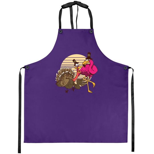 Thanksgiving Flamingo and Turkey Aprons