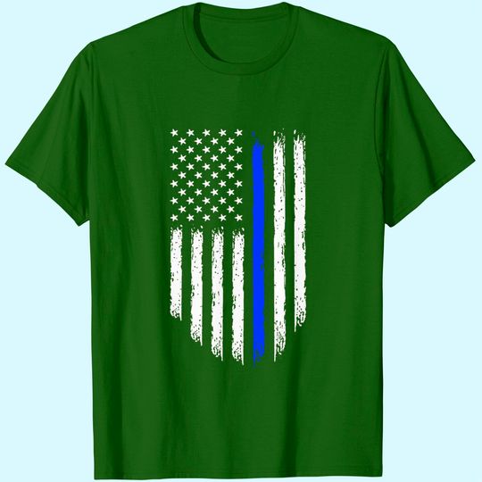 Fantastic Tees Thin Blue Line USA Flag Patriotic Police Support Men's T Shirt