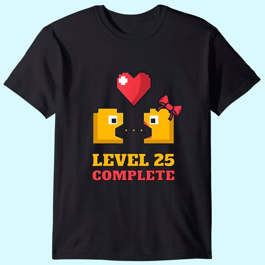 Funny Gamers Level 25 Complete 25th Wedding Anniversary T-Shirt