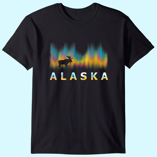 Alaska Day Reindeer with Polar Lights and Moose T-Shirt