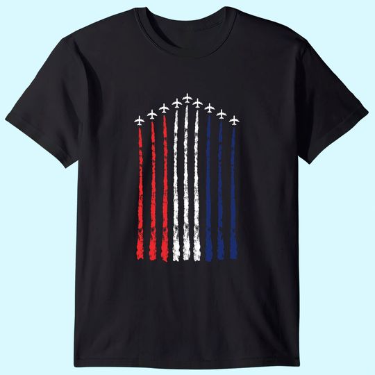 American Flag USA Fighter Jet Con Trail T-Shirt
