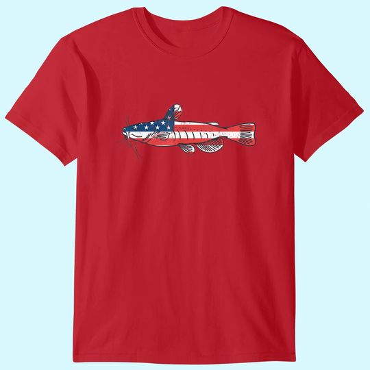 Mens Catfishing Shirt, Catfish Apparel, American Flag Fish T-Shirt