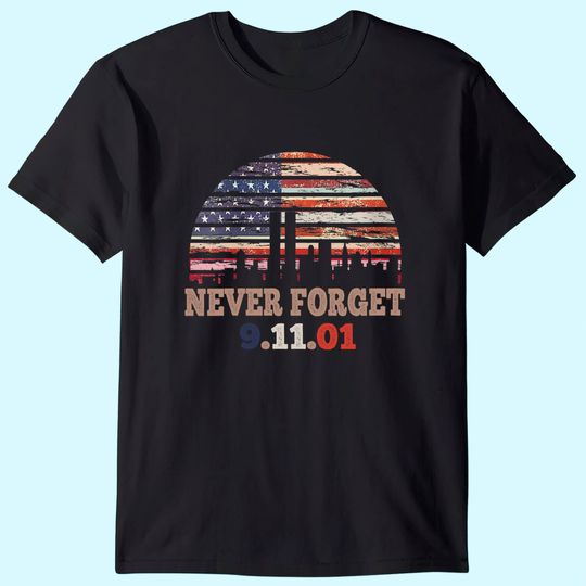 Never Forget Patriotic 911 American Flag Retro T Shirt