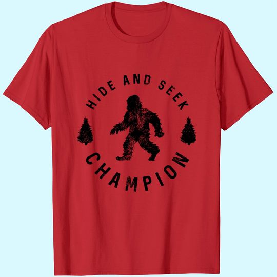 Mens Hide and Seek Champion T Shirt Funny Bigfoot Tee Humor Cool Graphic Print