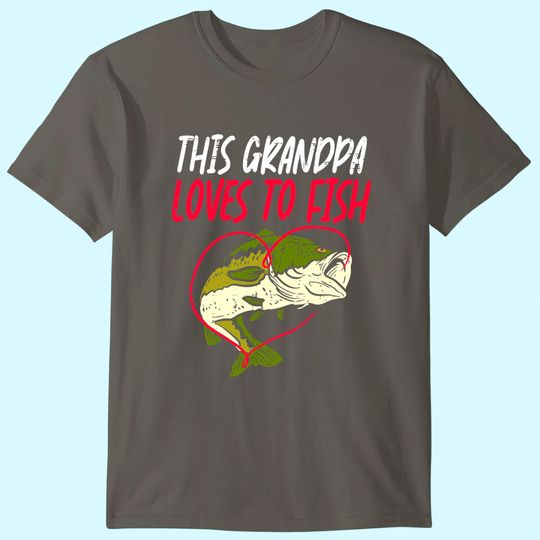 Mens This Grandpa Loves To Fish Bass Fishing Family Matching Gift T-Shirt