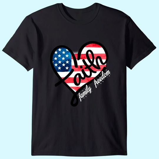 4th of July Patriotic Christian Faith Heart American Flag T-Shirt