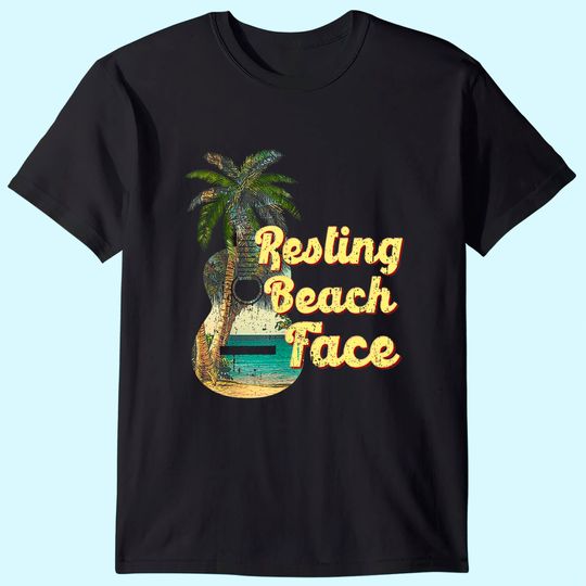 Resting Beach Face T-shirt Guitar Coconut Tree Tropical