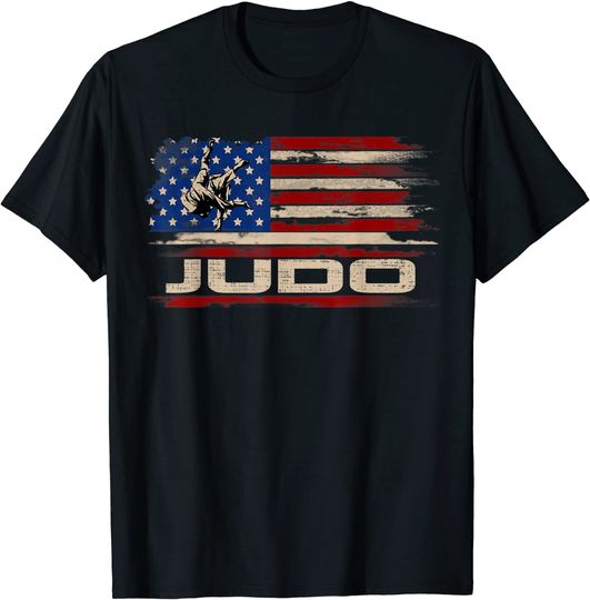 Vintage Judo American Flag Funny Sports T Shirt