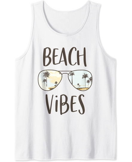 Beach Vibes Sunglasses Cute Funny Summer Vacation Beach Trip Tank Top