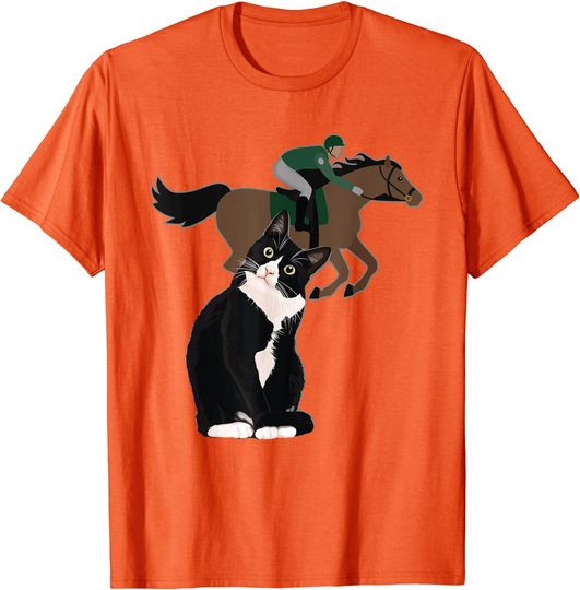 Tuxedo Cat Horse Race Derby Equestrian Dressage Kids Adults T-Shirt