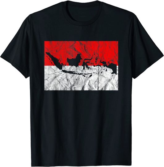 Indonesia Flag Map Outline Silhouette T Shirt