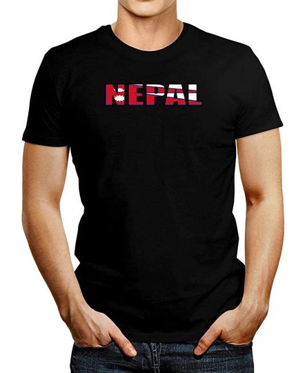 Idakoos Nepal Flag Font T-Shirt
