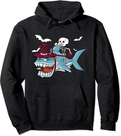 Funny Skeleton & Shark Ride - Horror Night Gift Pullover Hoodie
