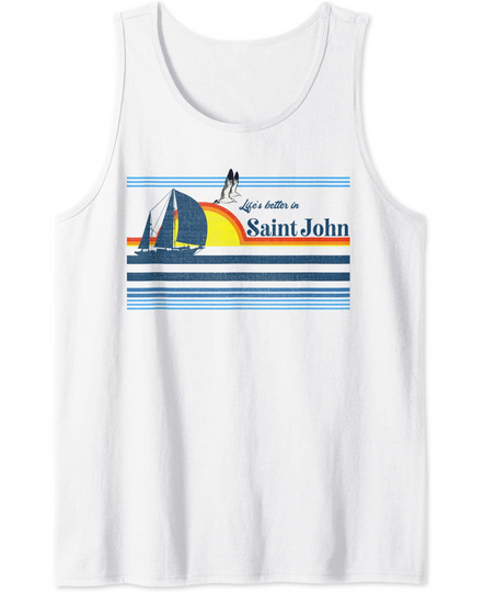 Saint St. John Retro 70s 80s Beach Sailing Sailboat Island Tank Top