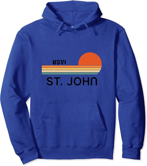 Retro Cool St. John USVI 70's Vintage Sunset Souvenir Pullover Hoodie