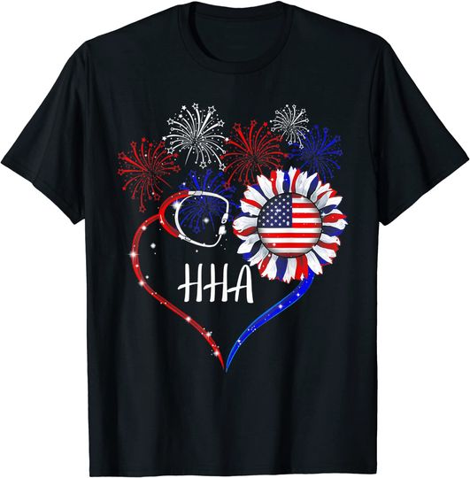 Home Health Aide stethoscope Firework Sunflower Flag T-Shirt