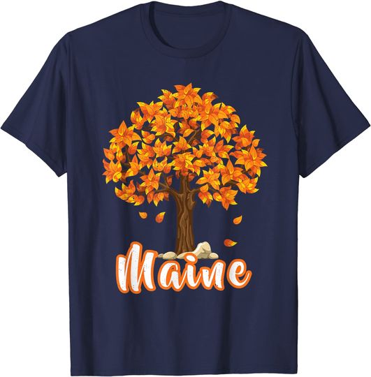 Distressed Visit Maine Vacation Autumn Fall Leaf Peeping T-Shirt