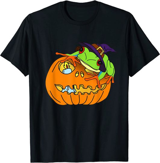 Halloween Red Eyed tree Frog Witch Frog Pumpkin Frog T-Shirt