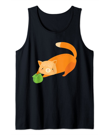 Cat Playing Cabbage Vegetarian Cabbage Lover Tank Top