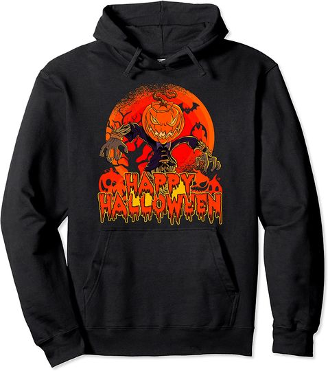 Creepy Halloween Scarecrow With Pumpkin Head Pullover Hoodie