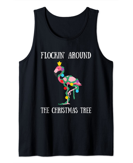 Flamingo Flocking Around The Christmas Tree Lights Chain Tank Top