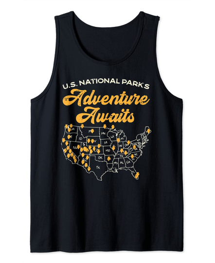 US National Parks Adventure Awaits Map Camping Hiking Camper Tank Top