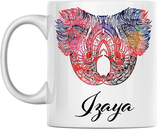 Personal Koala Mug Name Izaya White Ceramic Coffee Cup Printed on Both Sides Perfect for Birthday For Him, Her, Boy, Girl, Husband, Wife, Men, and Women