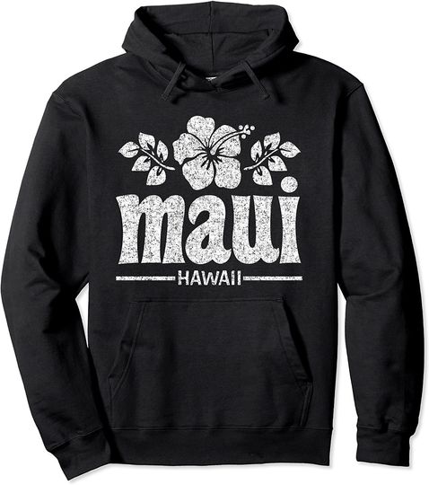 Maui Hawaii Flowers Distressed Pullover Hoodie