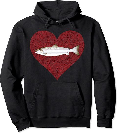 Atlantic Salmon Valentines Day Fish Love Fingerprint Pullover Hoodie