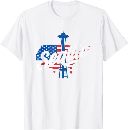 Seattle Tower Needle Space USA Flag American T Shirt