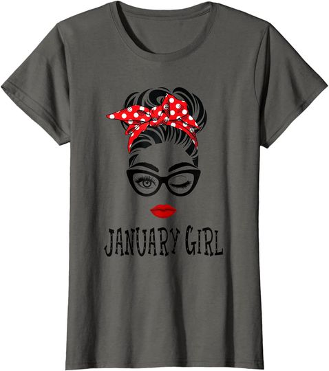 January Girl Wink Eye Woman Face Wink Eyes Lady Birthday T-Shirt