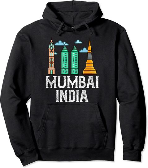 Mumbai India City Skyline Map Travel Pullover Hoodie