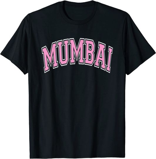 Mumbai India Varsity Style Pink Text T-Shirt