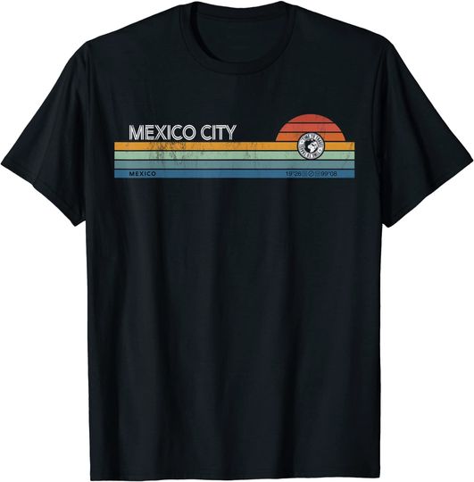 Mexico City Retro Sunset Rainbow Synth Striped T-Shirt