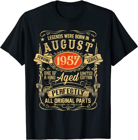 Legends Were Born In August 1957 64th Birthday T Shirt