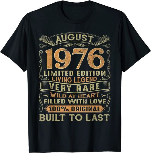 Vintage 44 Years Old August 1976 44th Birthday T Shirt