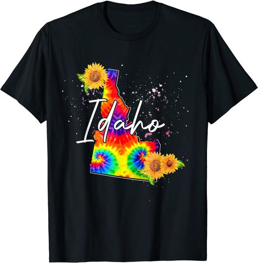 Idaho Sunflower Tie Dye State Map T Shirt