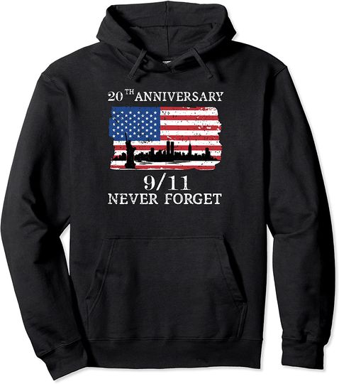 Retro US Flag Never Forget 911 20th Anniversary Patriot Day Hoodie