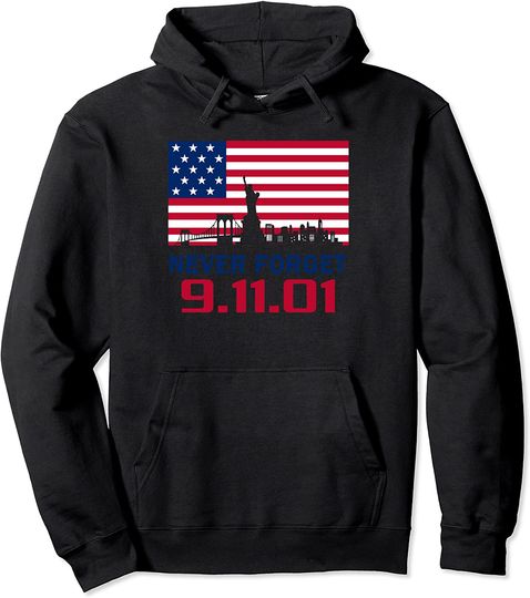 Retro Never Forget 911 American Flag Patriotic Memorial Hoodie