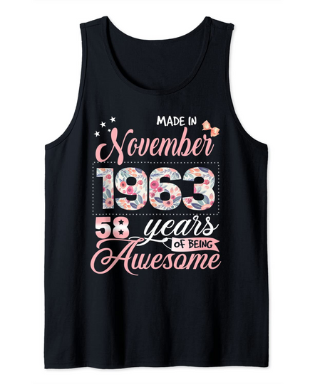 58th Birthday Floral Gift for Womens Born in November 1963 Tank Top