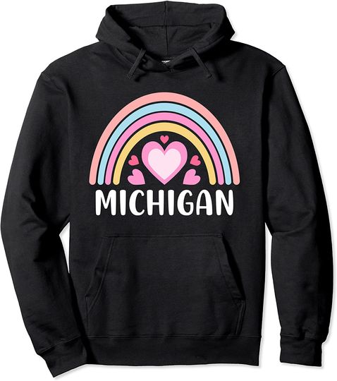 Michigan Rainbow Hearts Pullover Hoodie
